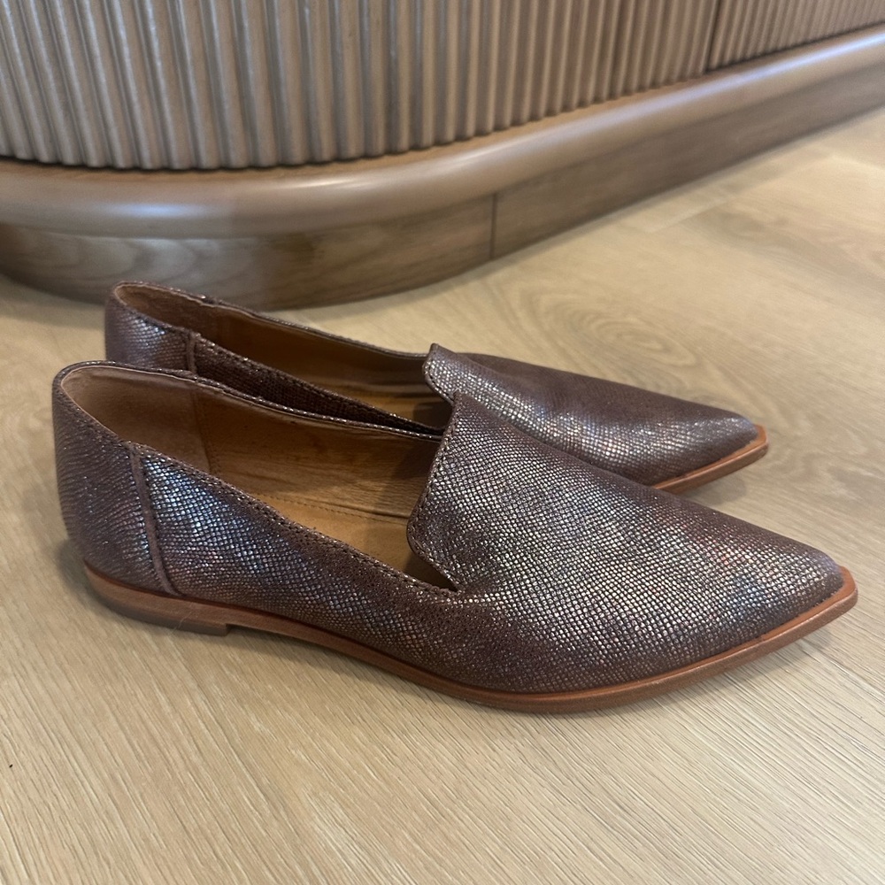 Frye Metallic Brown Pointed Slip-On Loafers